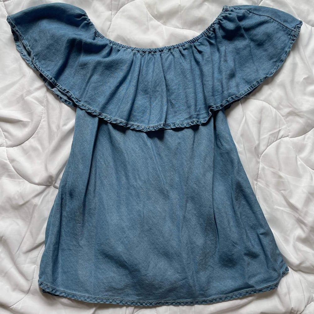 Denim off the shoulder blouse top